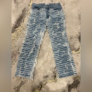 Think It Over Shredded Straight Leg Jeans (No Stretch)